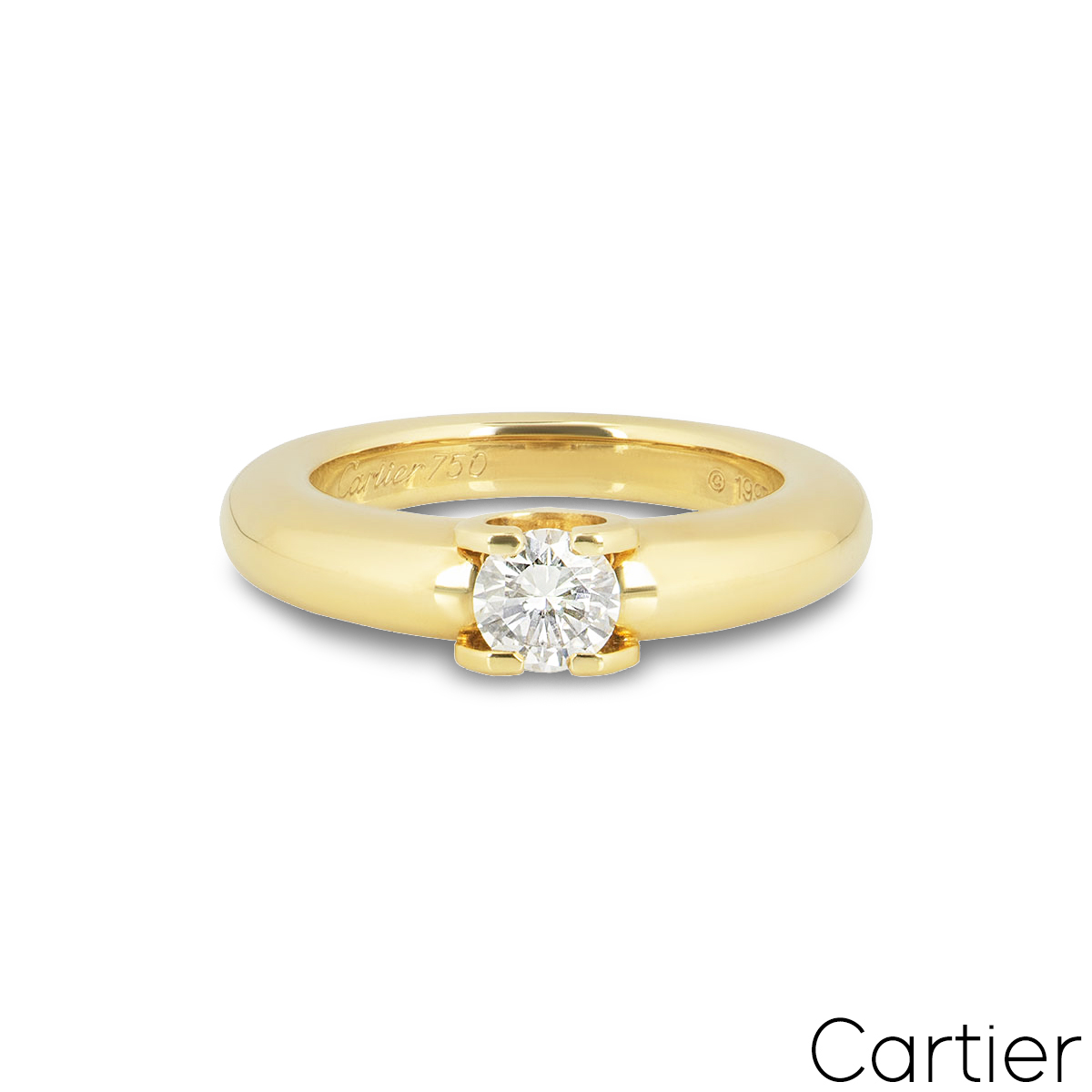 Cartier Yellow Gold Round Brilliant Cut Diamond C de Cartier Ring 0.40ct G/VS1